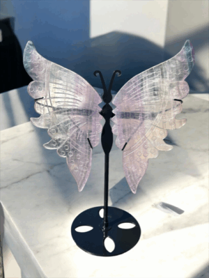 Clear Fluorite Crystal Stone Butterfly - Handcrafted Clear Crystal Stone Art